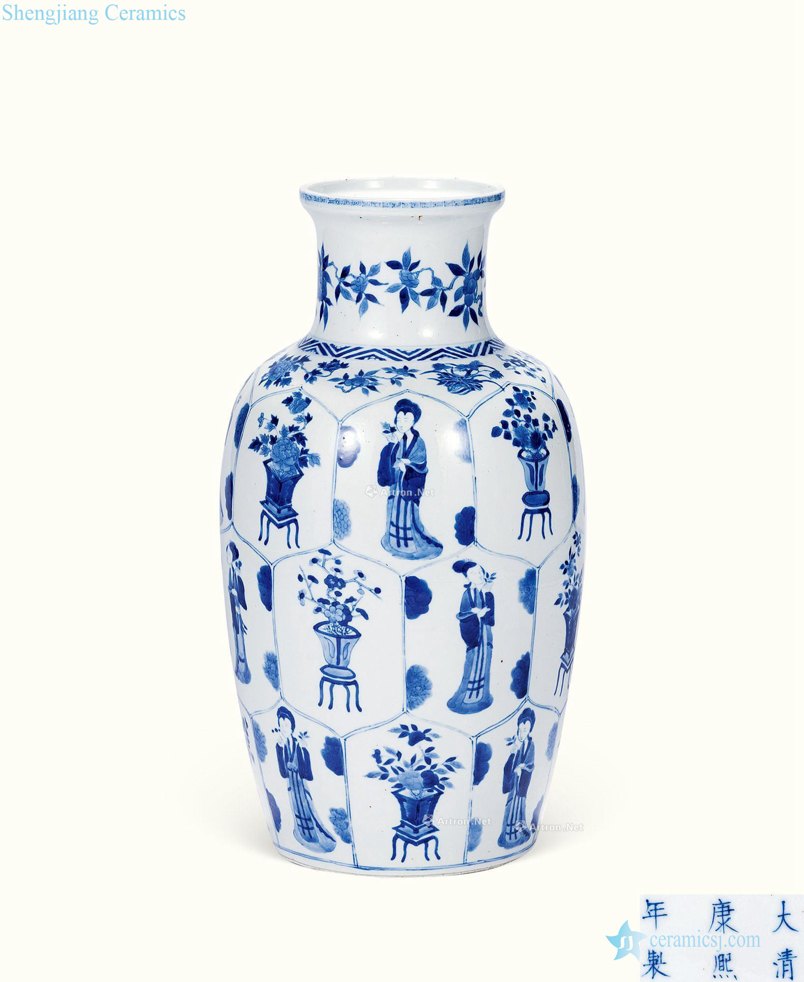 Qing porcelain medallion character figure bottles