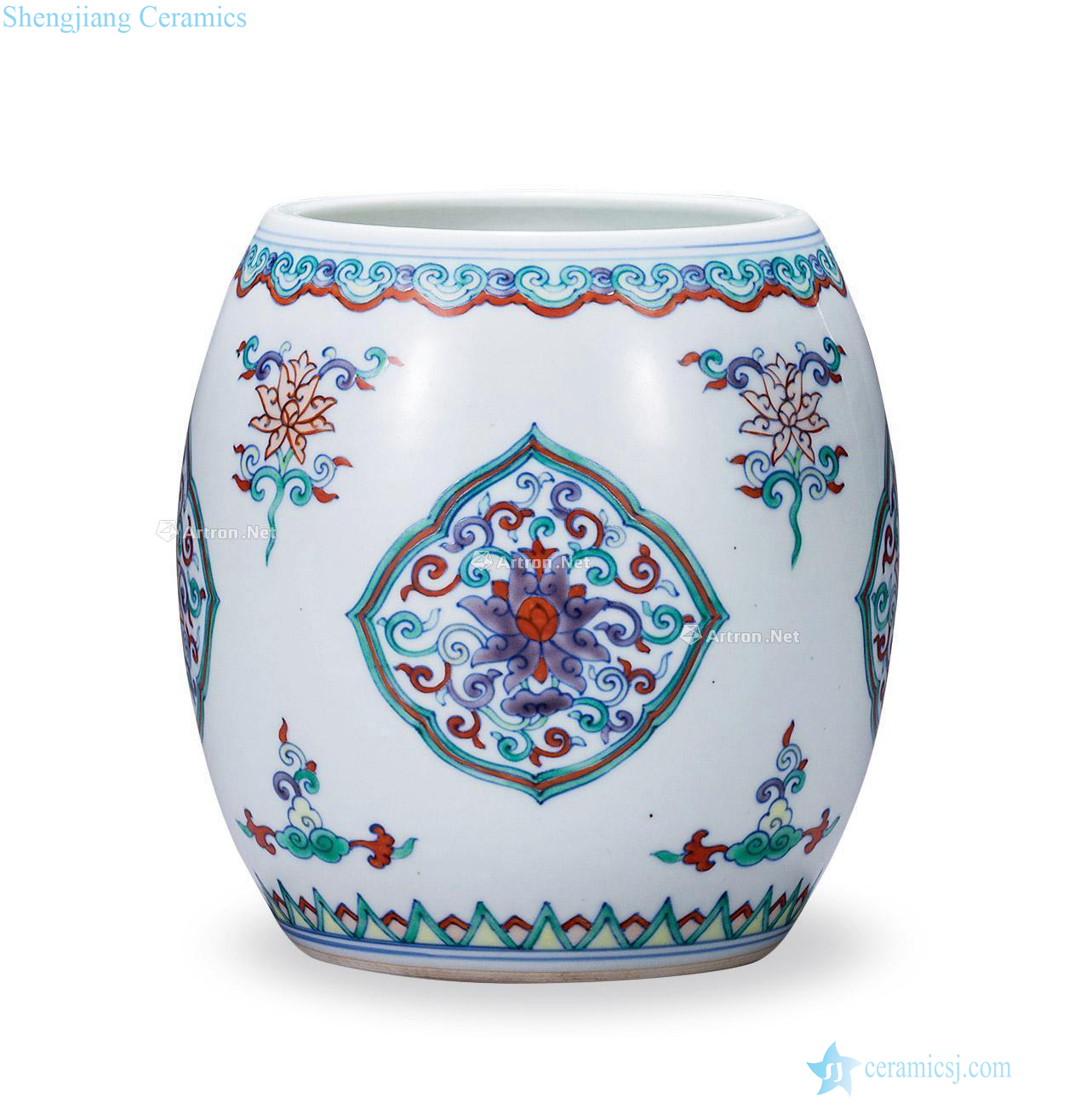 Qing qianlong bucket color lotus flower grain cylindrical tank