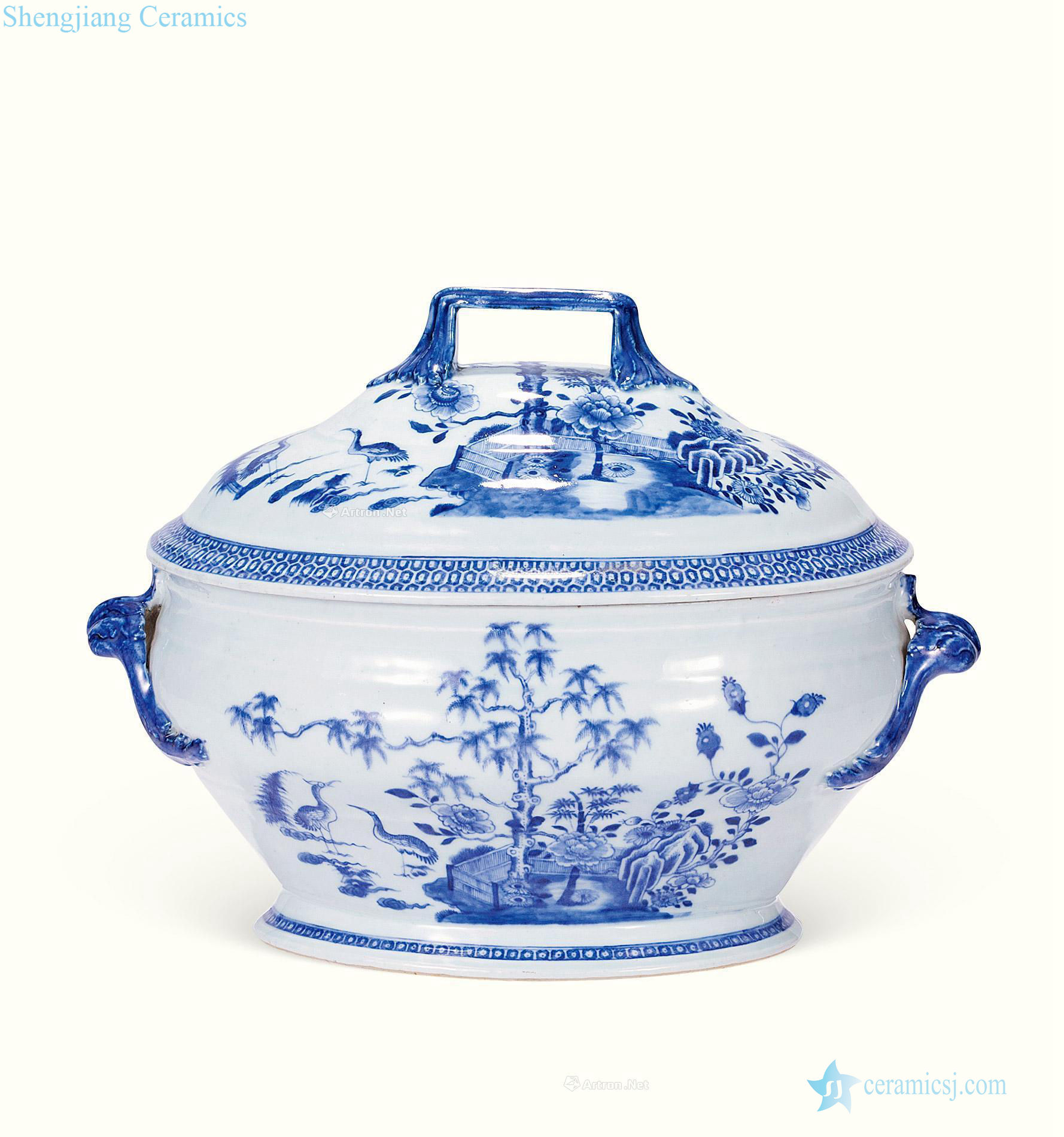 Qing qianlong Blue and white flowers and birds to offer them tougue