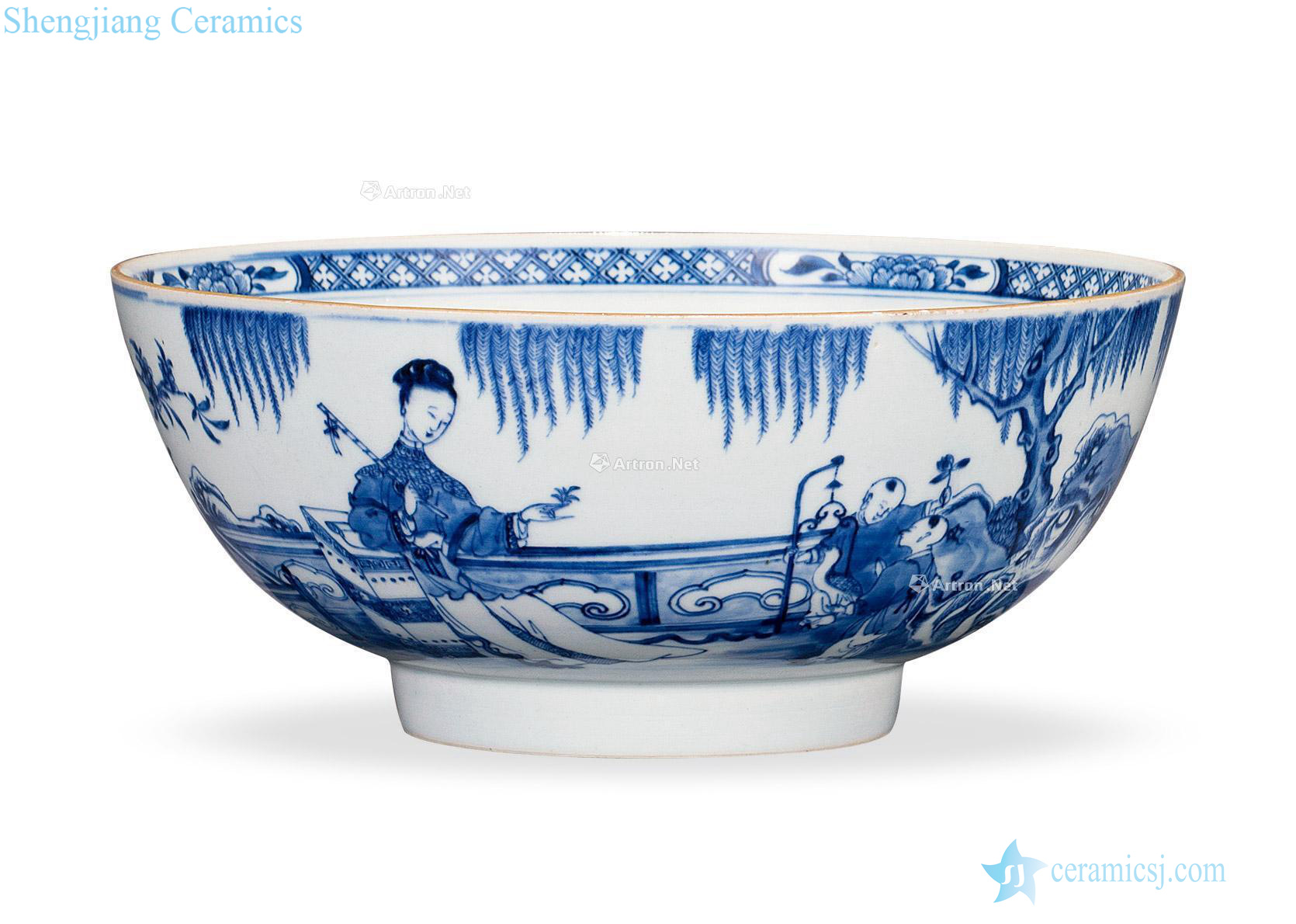 Blue and white "qing qianlong three niang godson" figure bowl