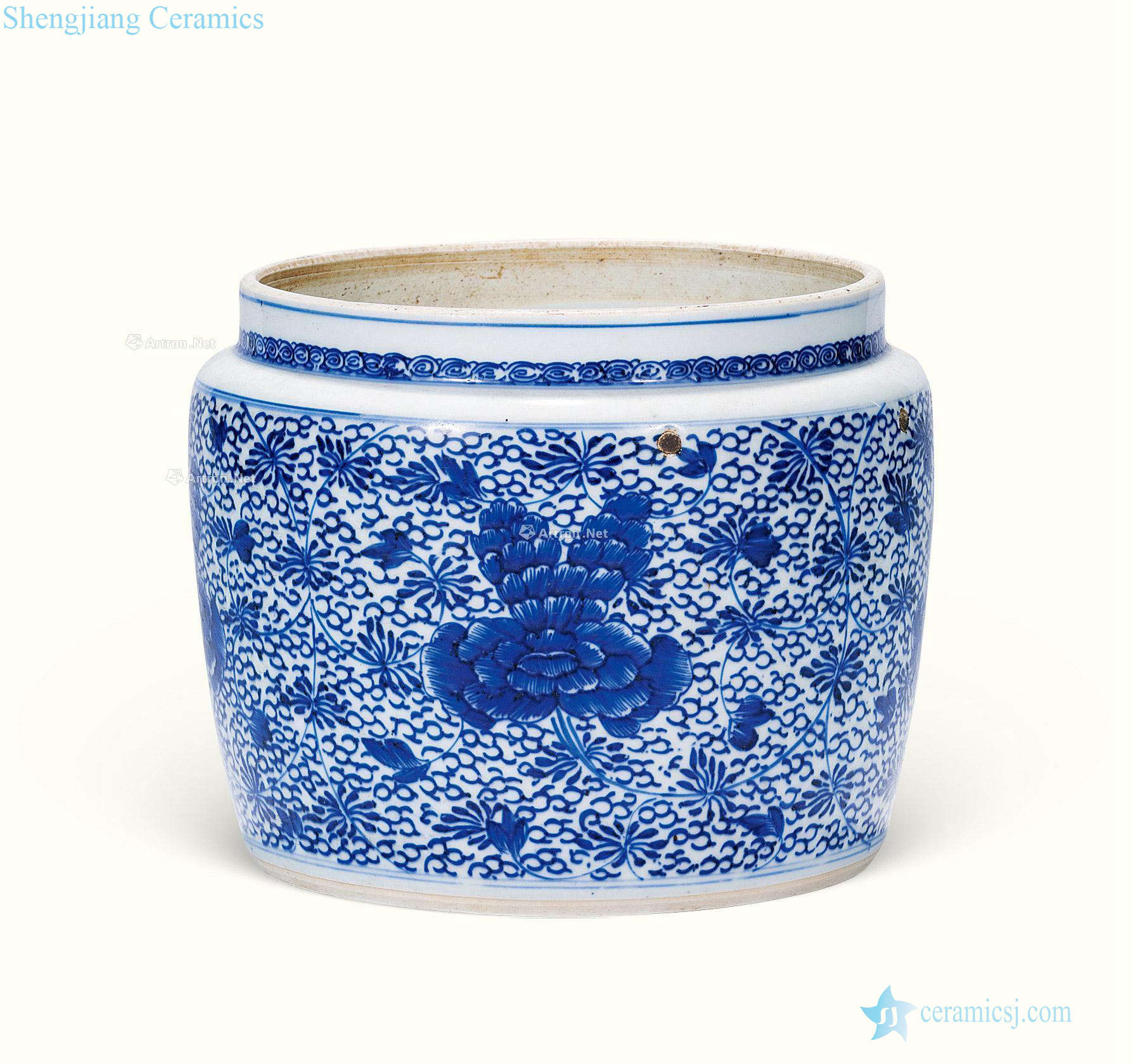 The qing emperor kangxi Blue and white tie up branch grain porridge pot flowers