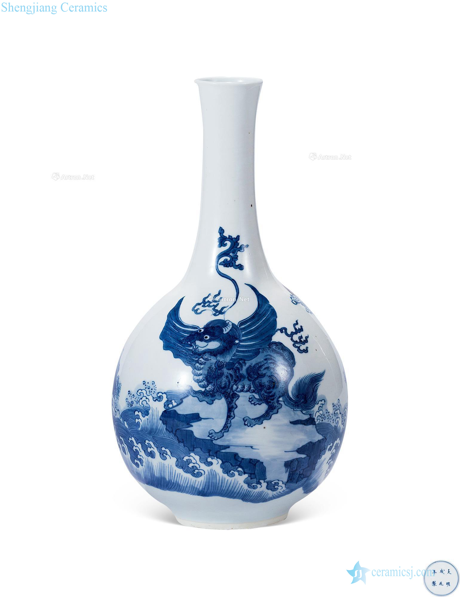 The qing emperor kangxi Blue and white youligong "heroic" independent grain gall bladder