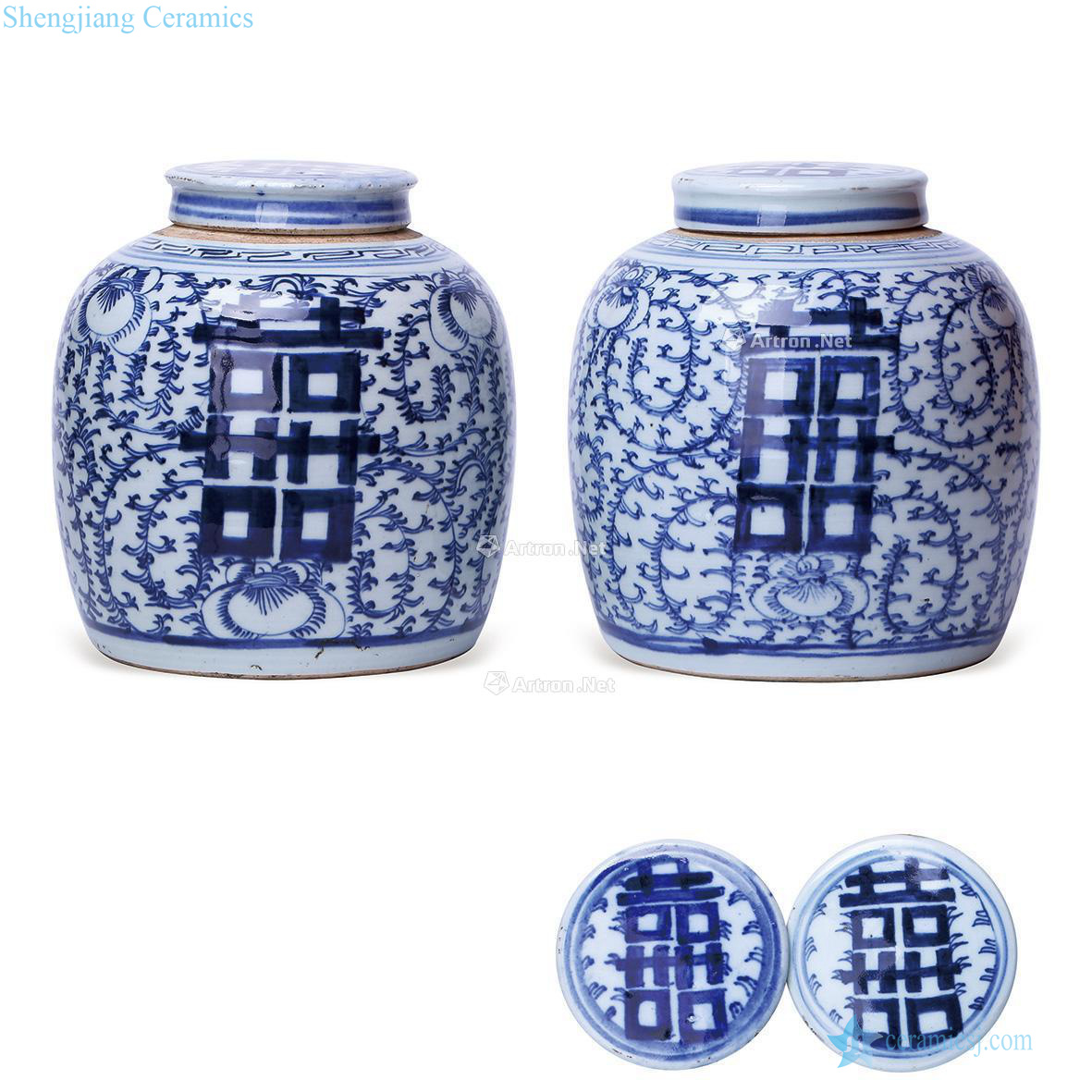 Mid qing Blue and white flowers happy character