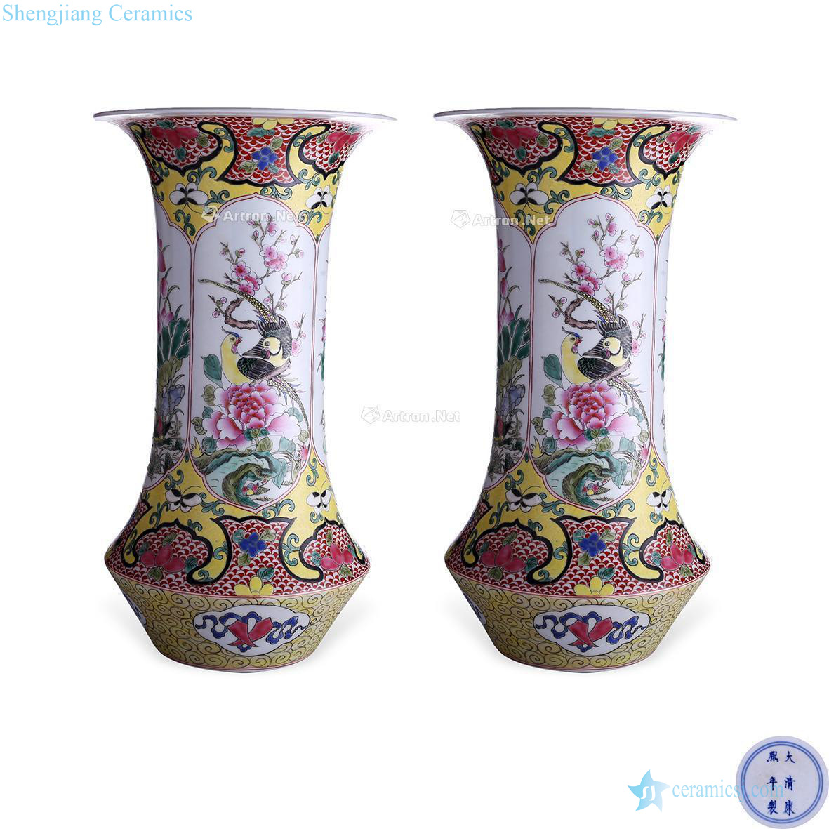 Kangxi pastel mandarin duck pond grain tube bottles