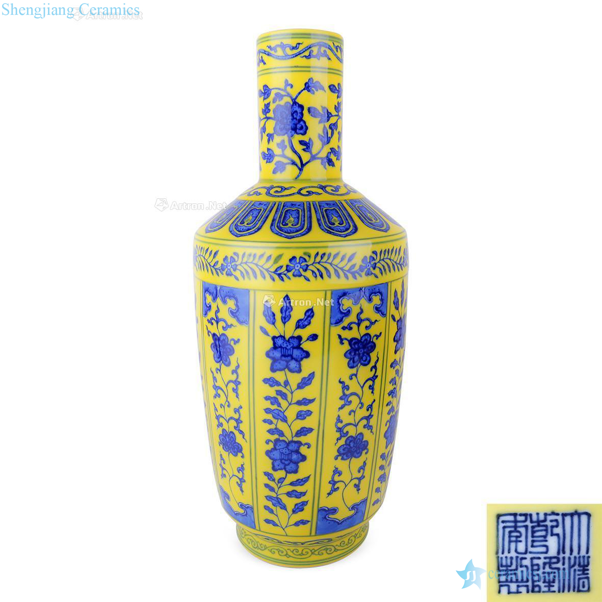 Qing qianlong Yellow to blue and white medallion fold branch lines were bottles flowers