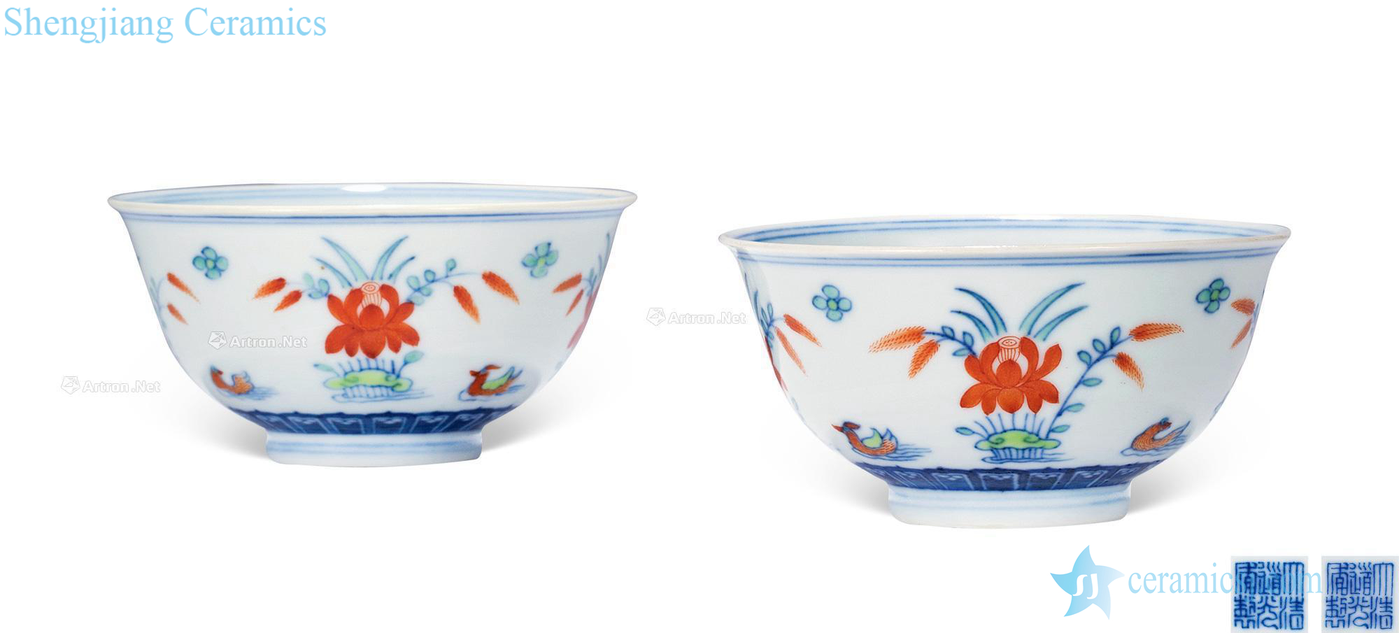 Qing daoguang bucket color lotus pond yuanyang bowl (a)