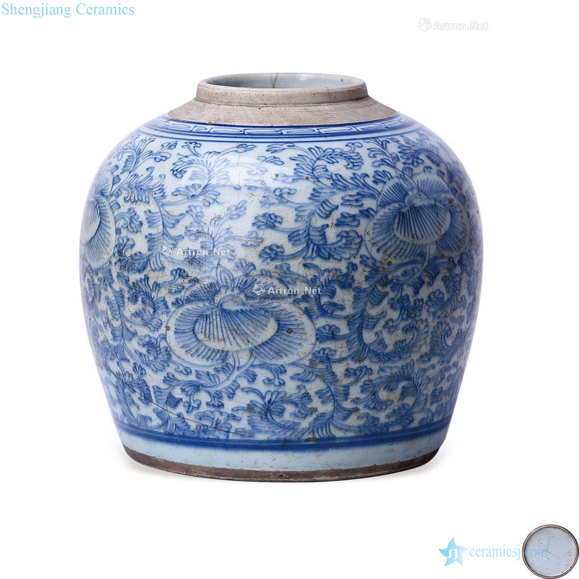 Mid qing Blue and white flower grain tank