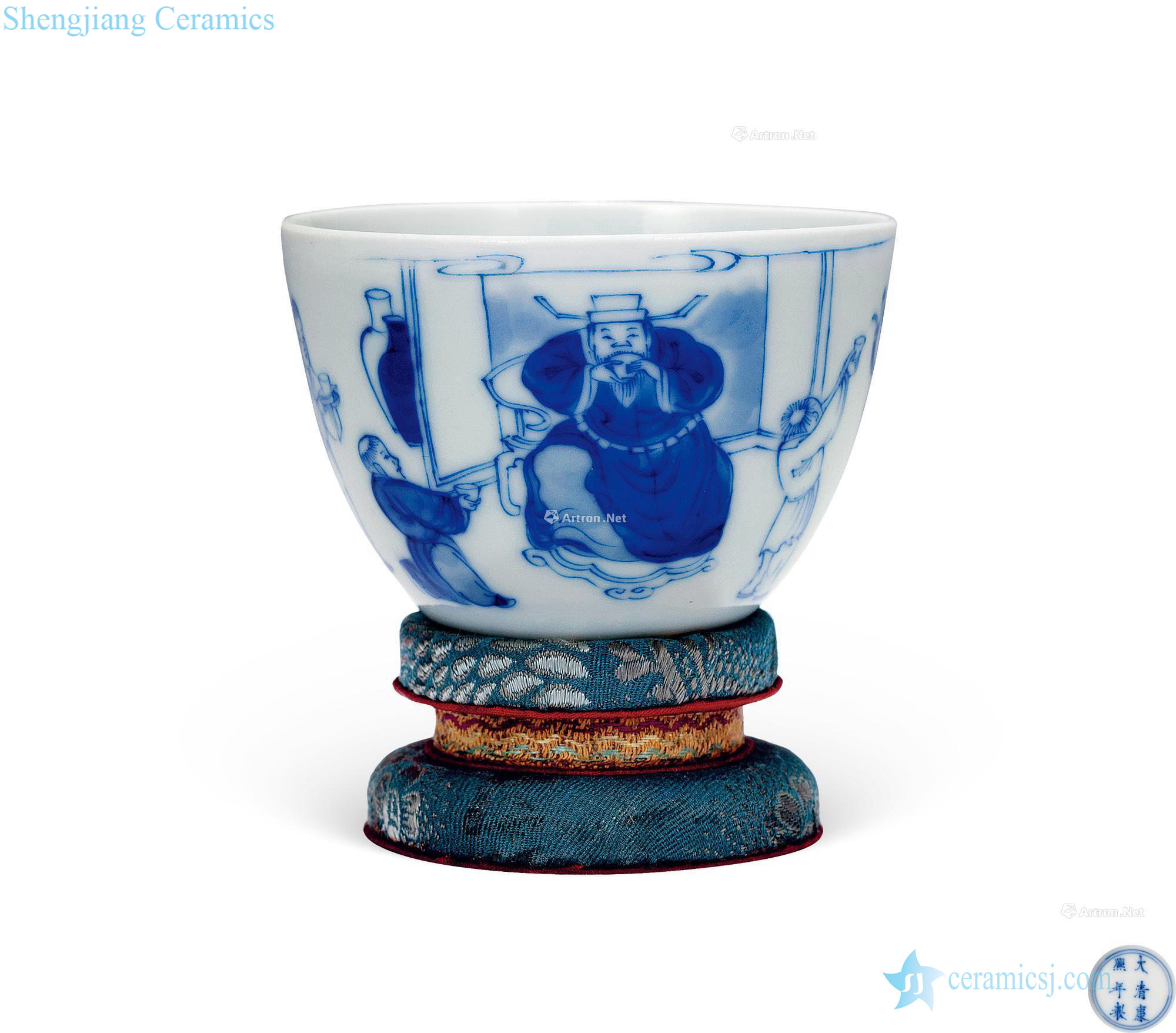 The qing emperor kangxi Blue and white drink the cup of the eight immortals left prime minister li chang graph