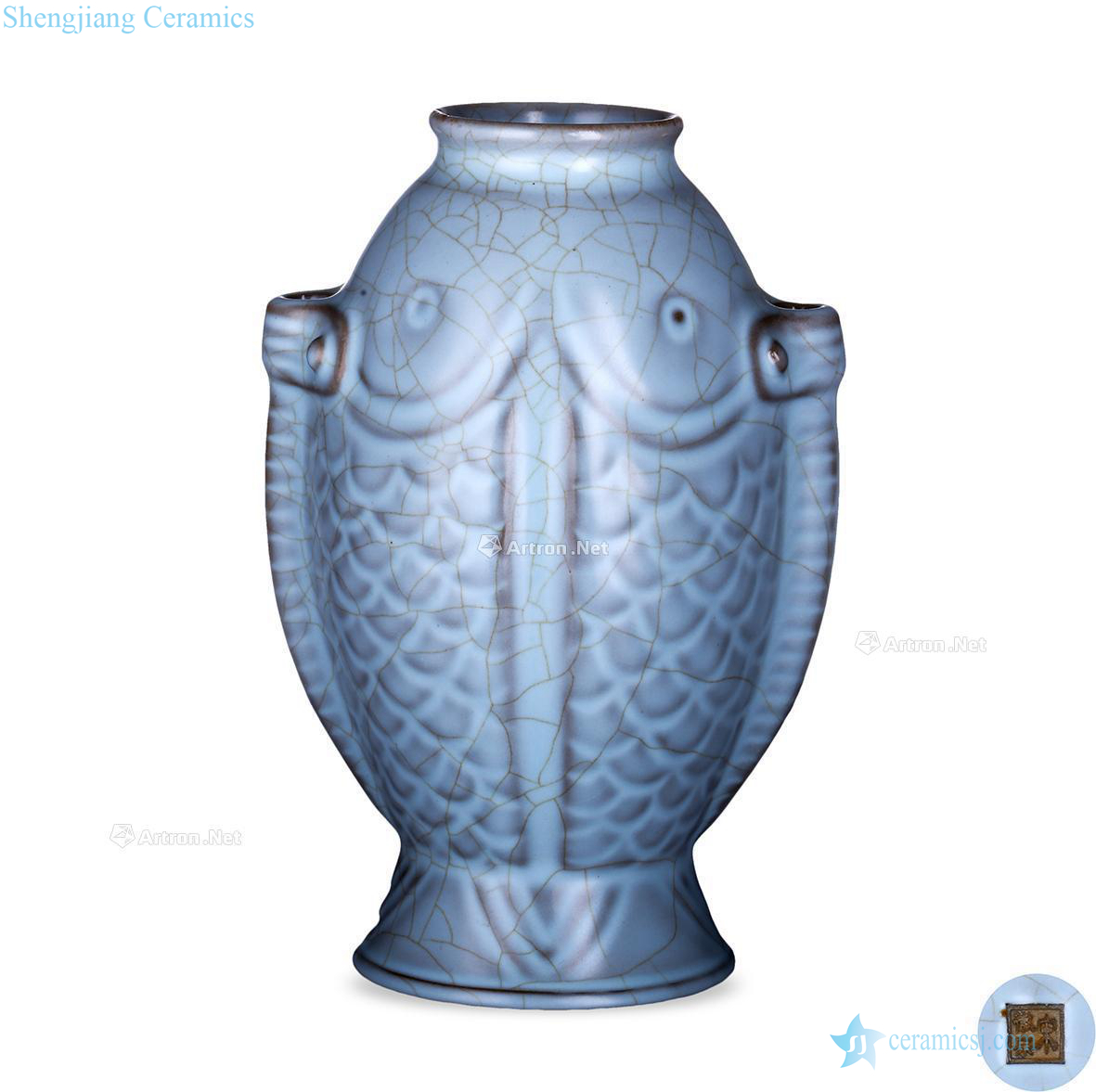 The song dynasty Your kiln azure glaze Pisces lines