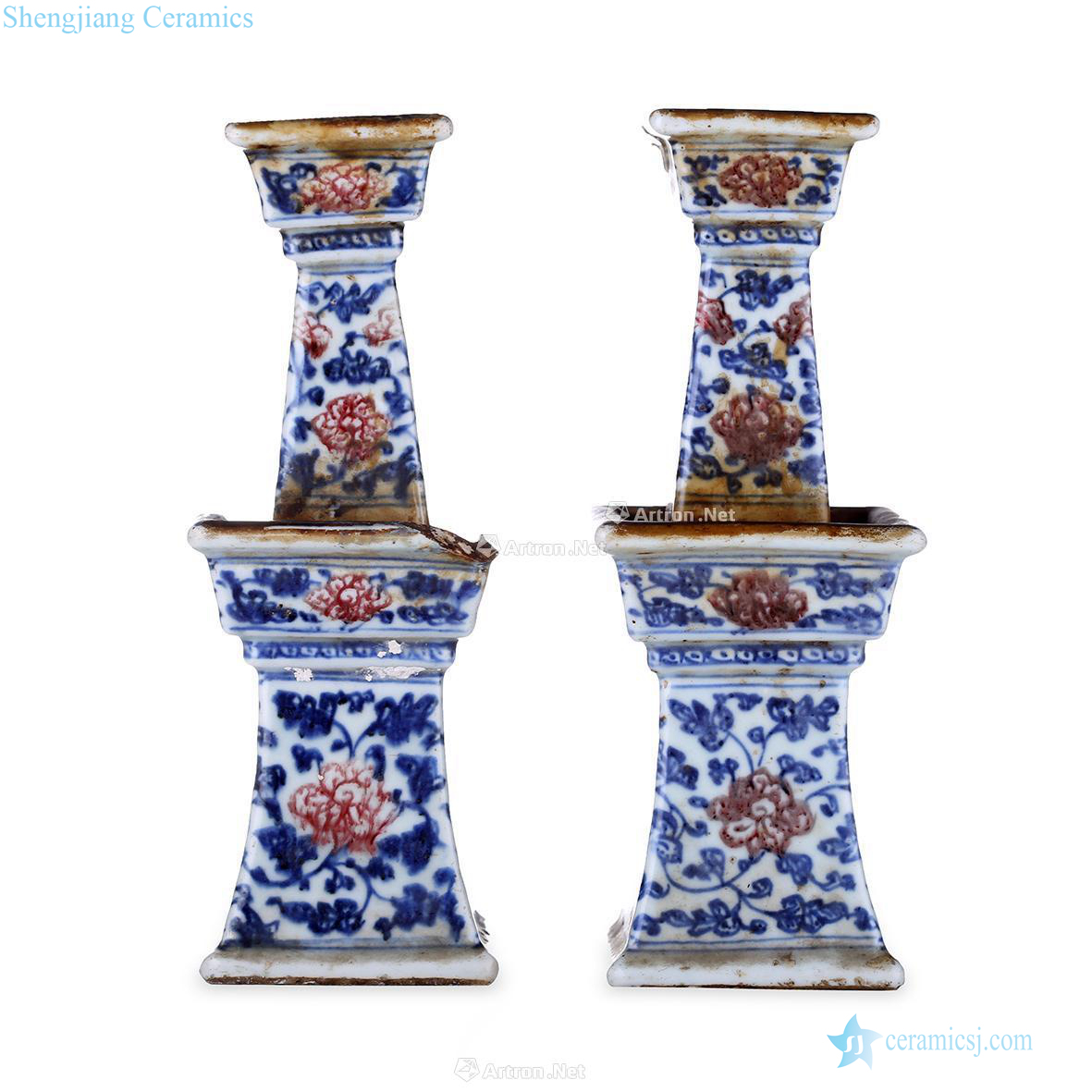 Mid qing Blue and white flower grain candlestick youligong tangled branches