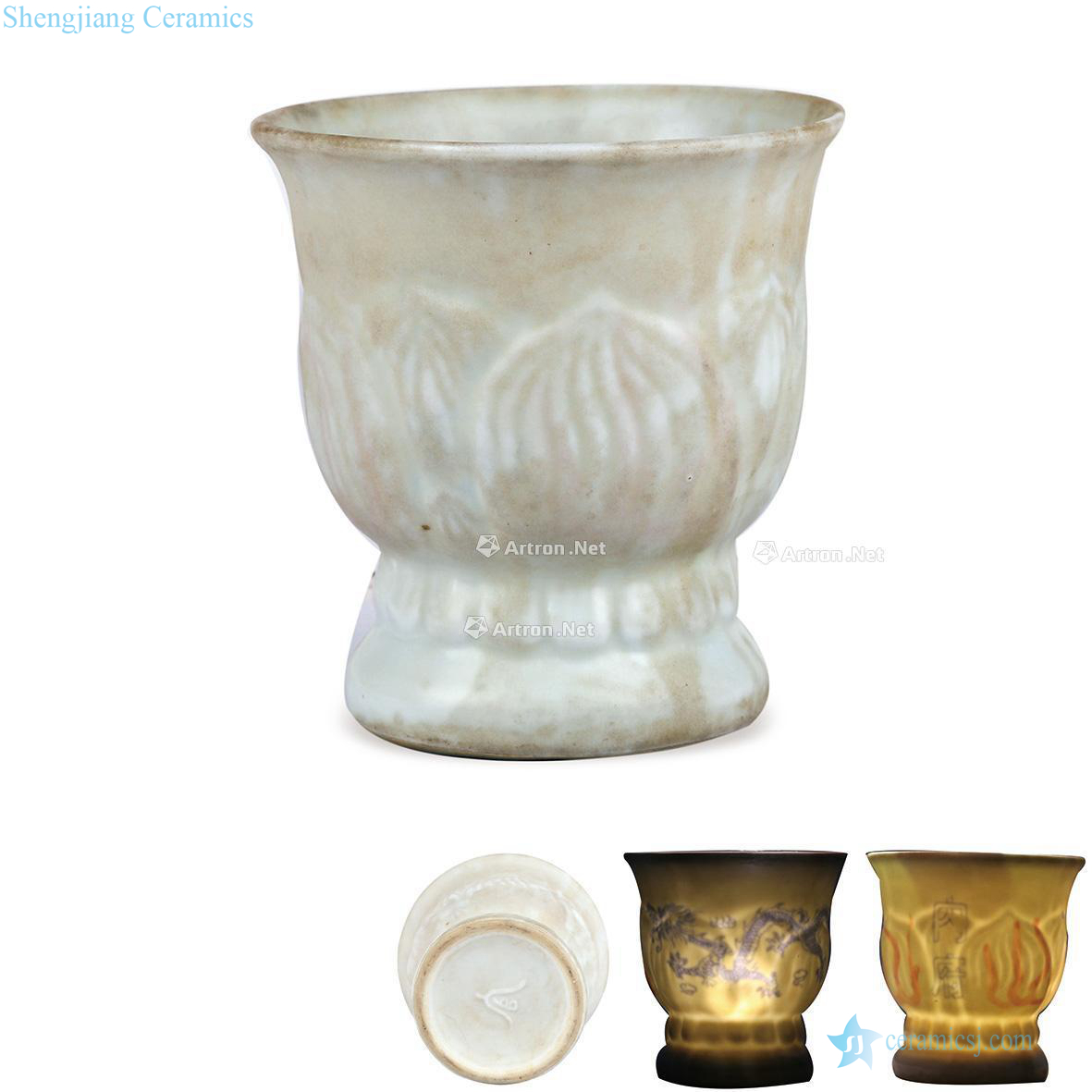 Yongle officer words in sweet dark carved porcelain craft youligong YunLongWen footed cup