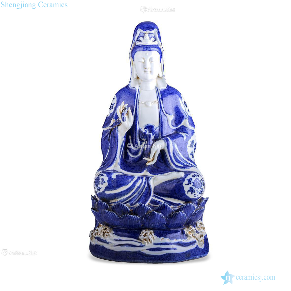 Daming jintong Blue and white flower grain lotus guanyin cave