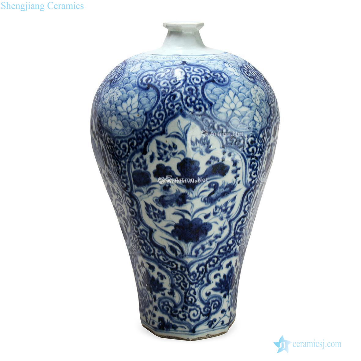 yuan Blue and white flower on grain medallion eight arrises mei bottles