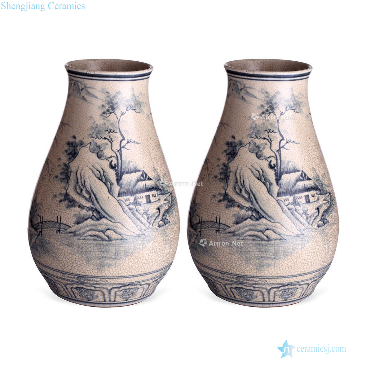 Mid qing Blue and white landscape character story lines bottles