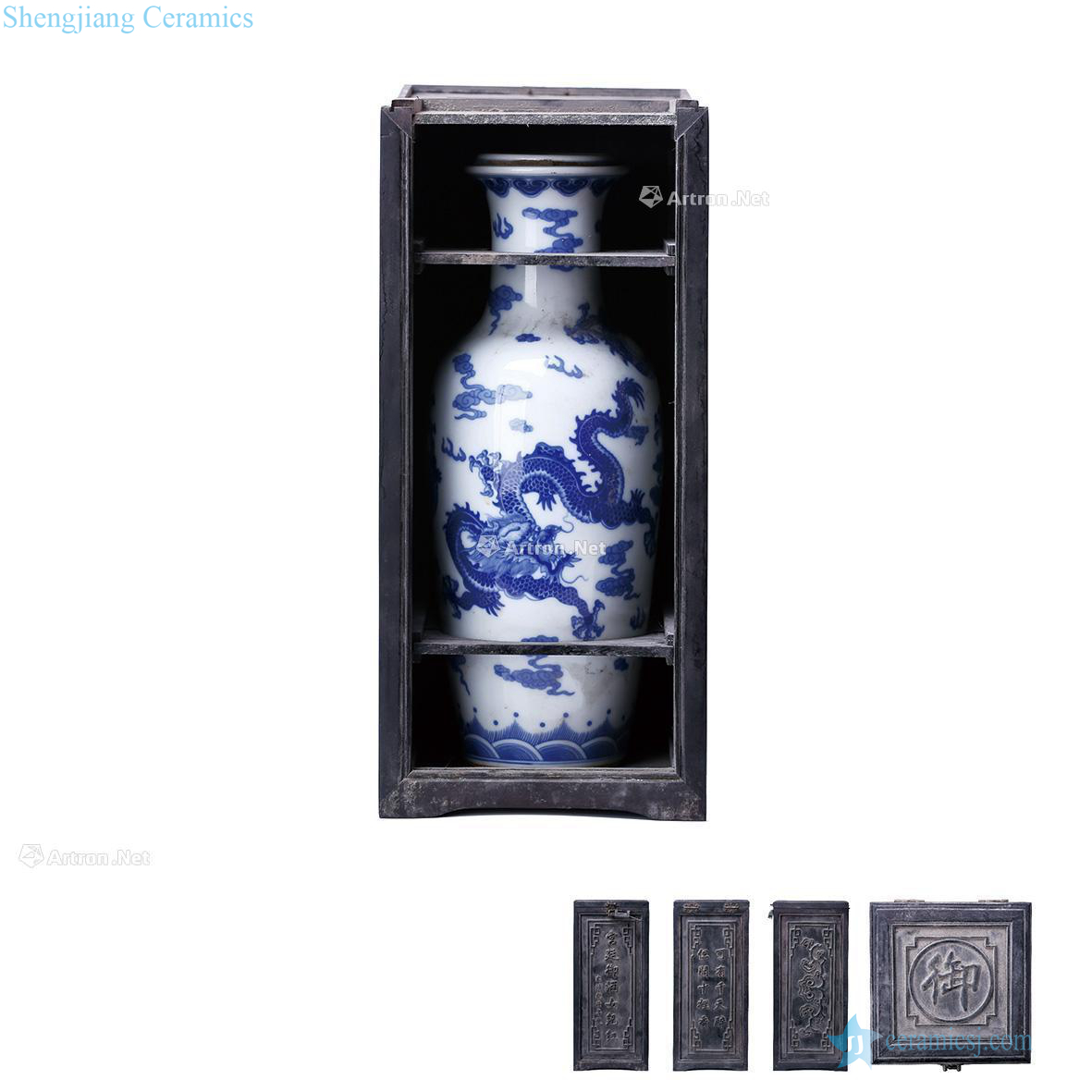 Qing qianlong Blue and white YunLongWen mouth bottle