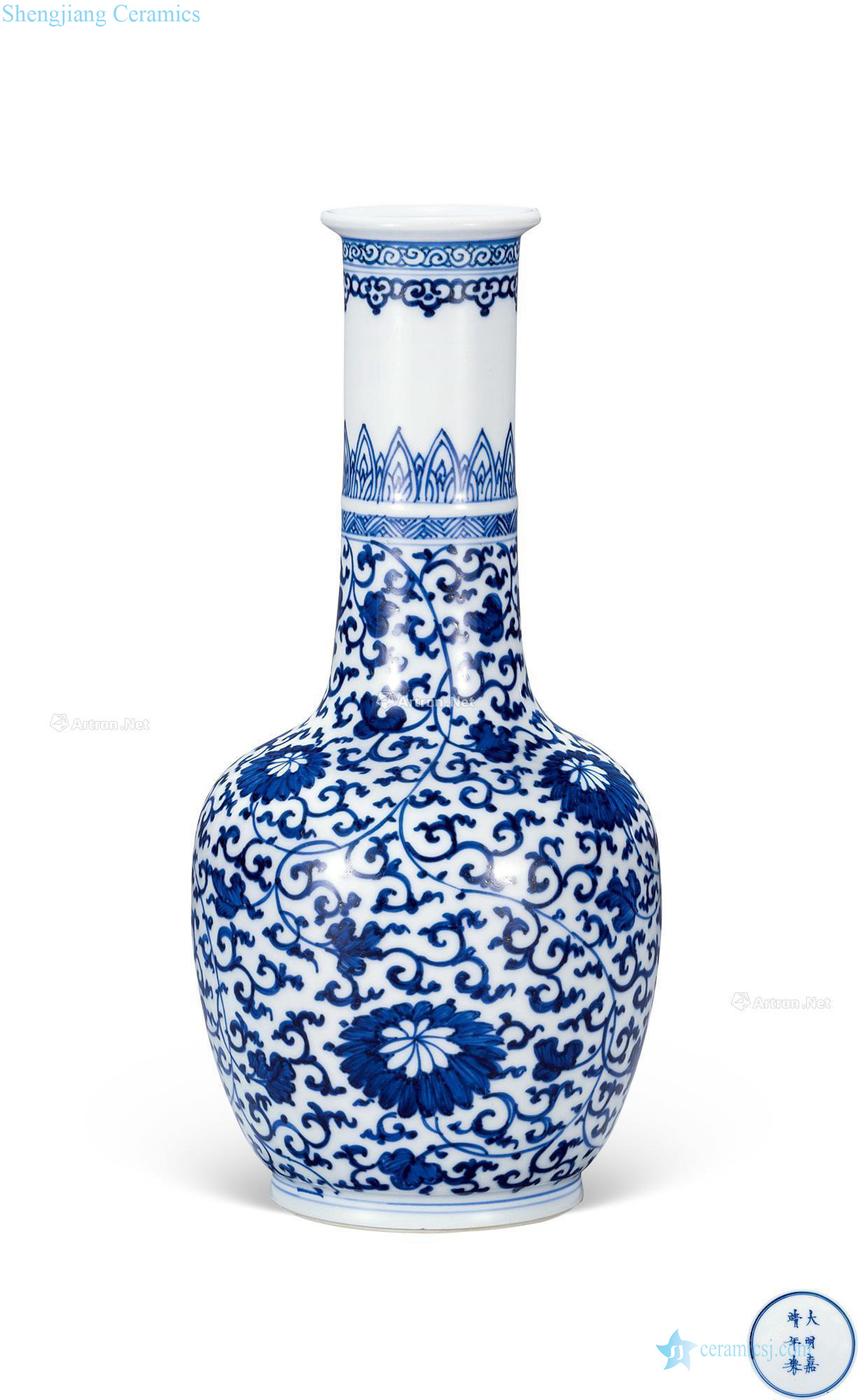 The qing emperor kangxi Blue and white lotus flower grain to the flask