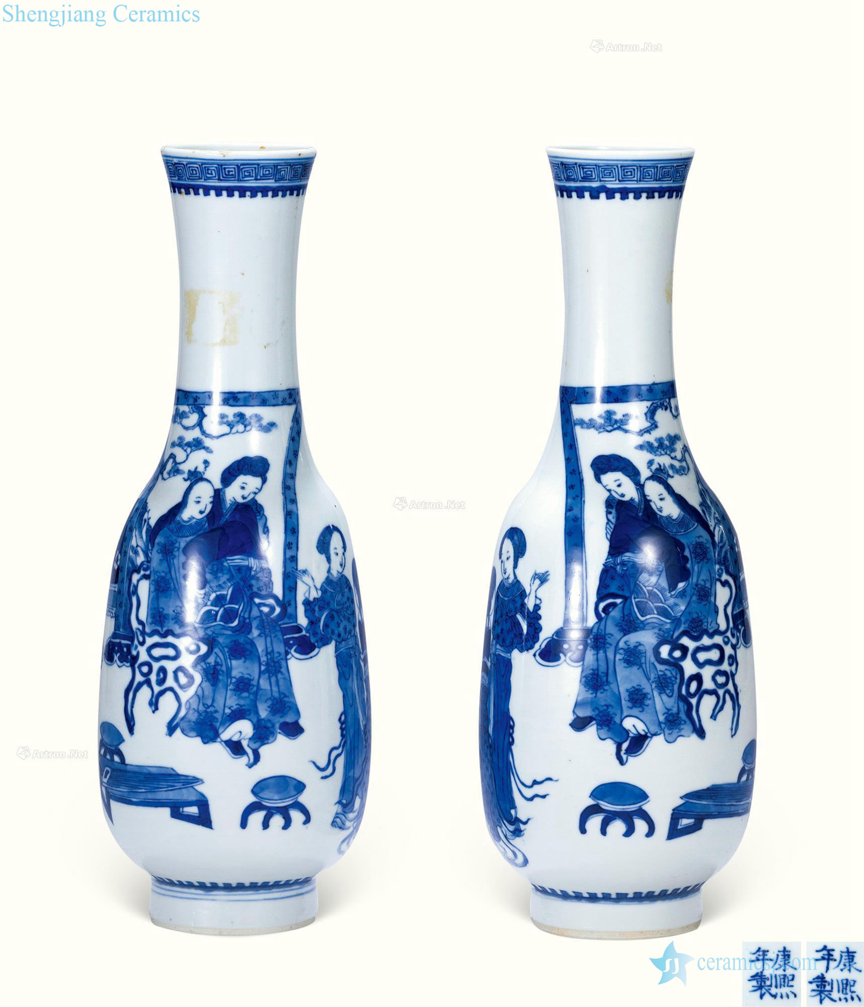 Stories of qing dynasty blue and white figure (a) a flask