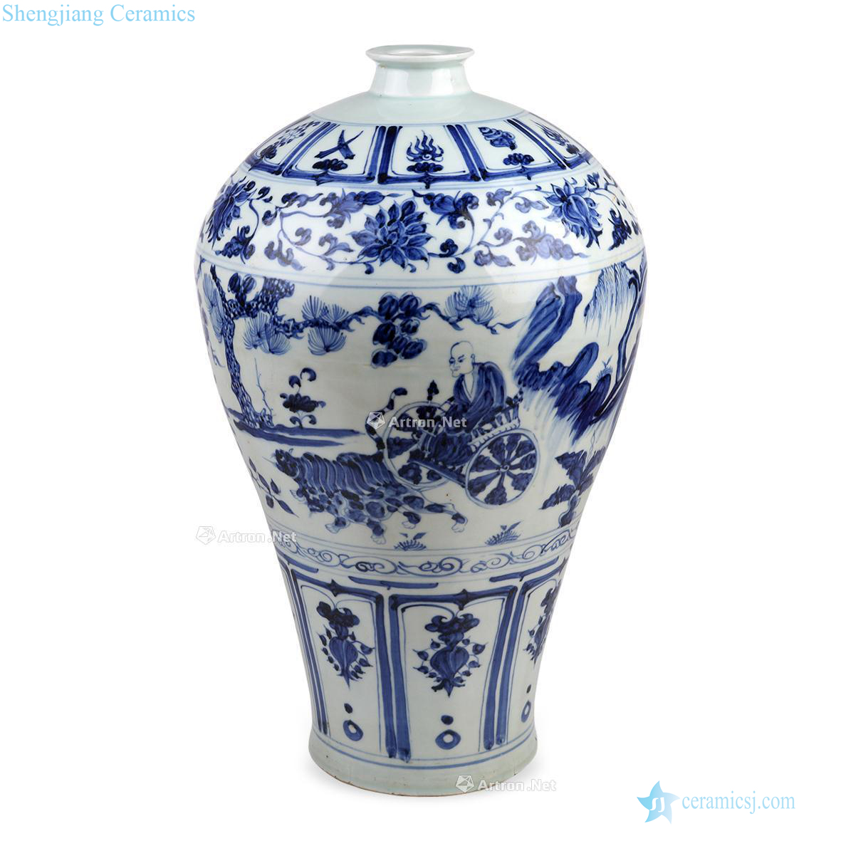 The yuan dynasty Blue and white figure mei bottle guiguzi down the mountain