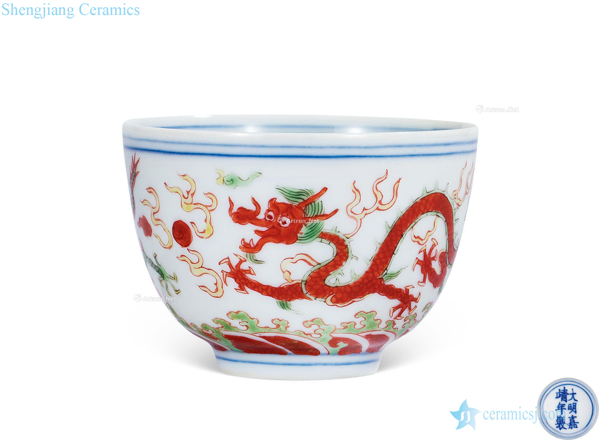 Ming jiajing Colorful dragon playing pearl grain cup