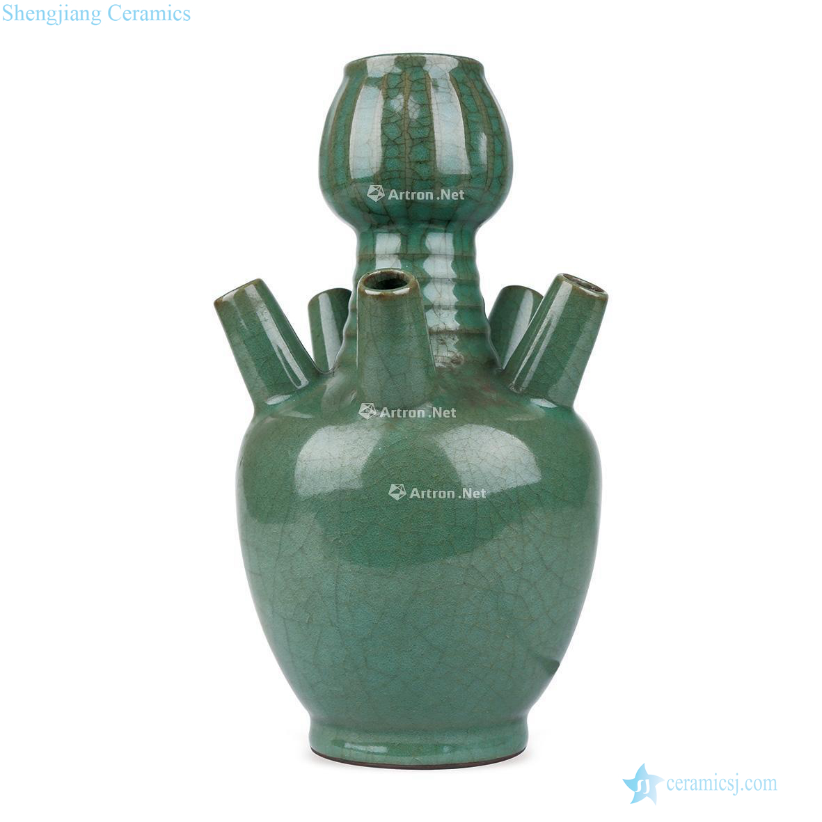 The yuan dynasty Longquan celadon five tube bottles of garlic