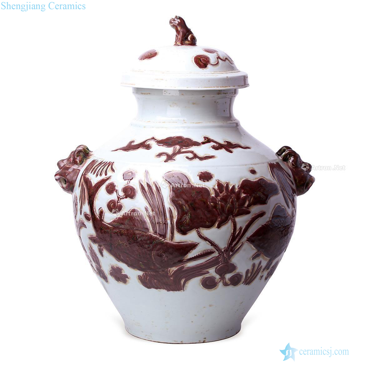 The yuan dynasty Youligong red fish grain double auxiliary first cover pot