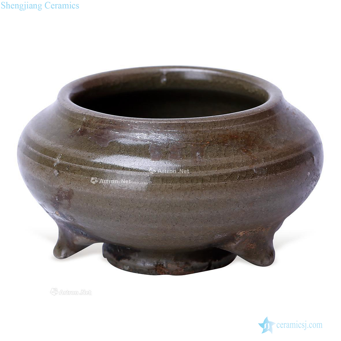 The song dynasty Longquan celadon glaze furnace with three legs