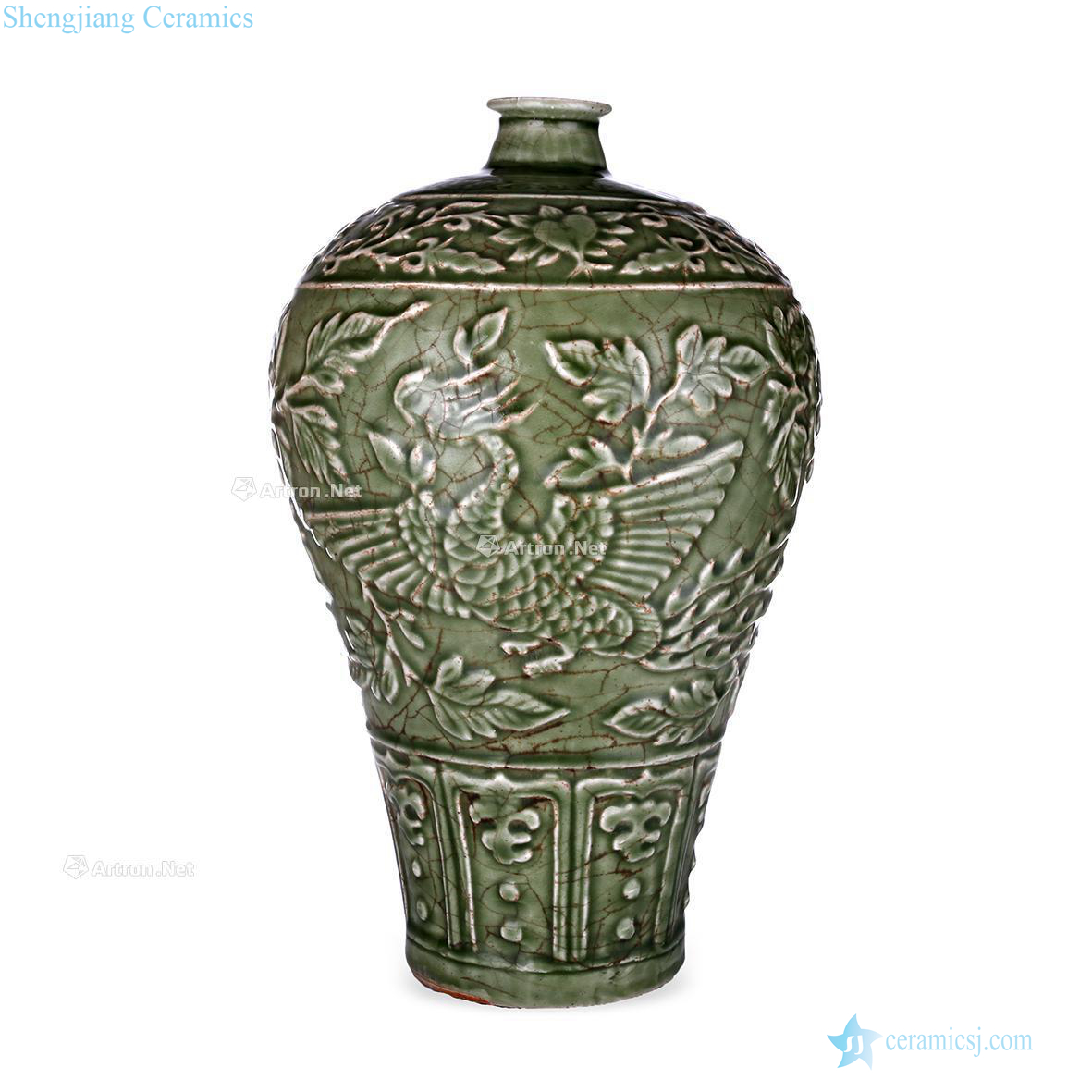 yuan Longquan celadon longfeng grain mei bottle