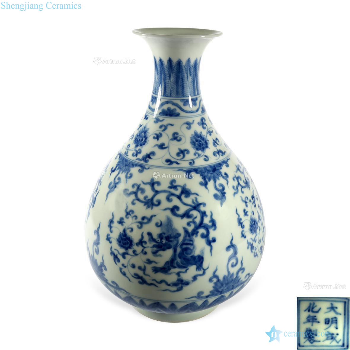 Blue and white dragon okho spring bottle