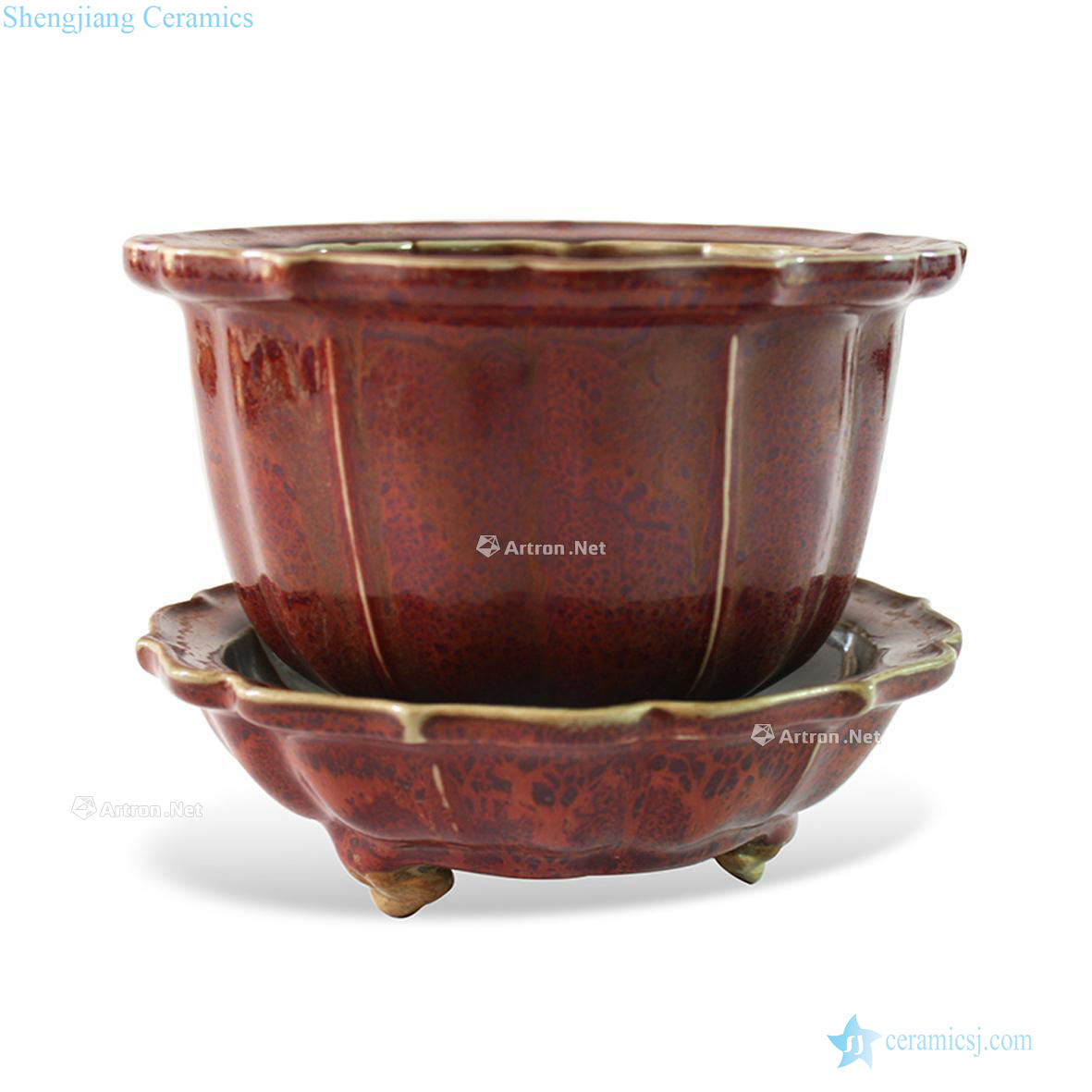 Pa copper red glaze disc shape flower pot