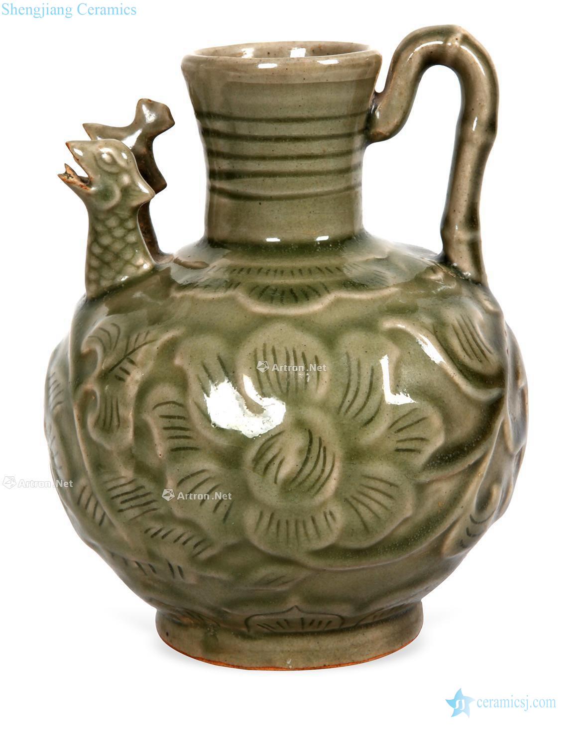 The song dynasty Green glaze hand-cut double tail of pot