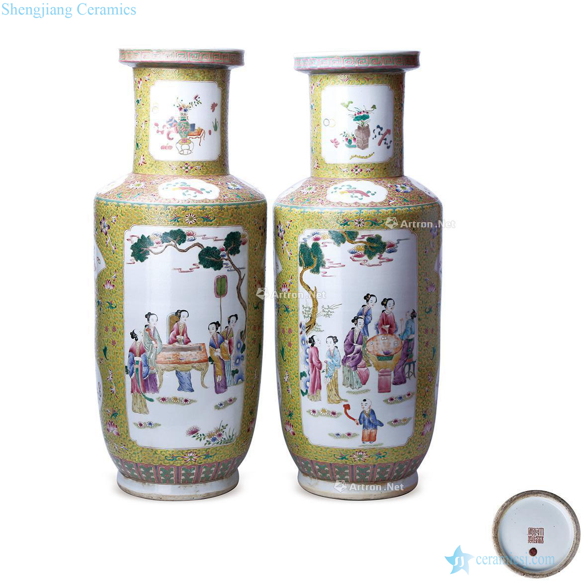 Qing qianlong to pastel yellow medallion had just bottles
