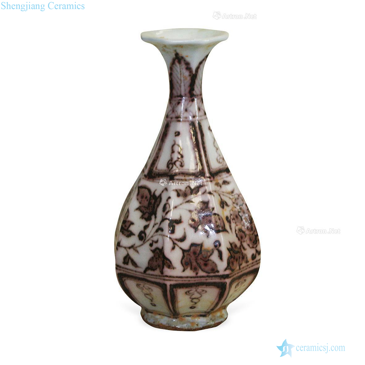 The yuan dynasty Youligong tangled branches flowers eight arrises okho spring bottle