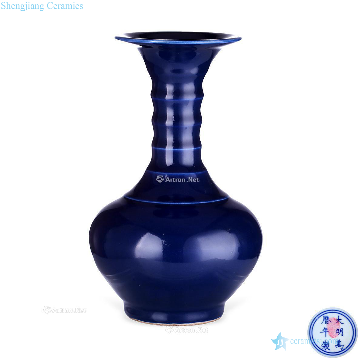 Ji blue glaze bowstring grain mouth bottle