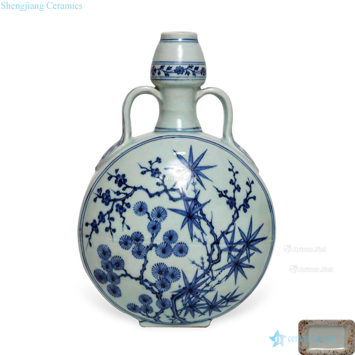 Blue and white shochiku MeiWen ears flat bottles