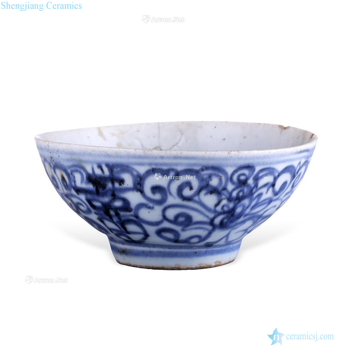 In the qing dynasty Blue and white tie up branch flowers happy character bowl