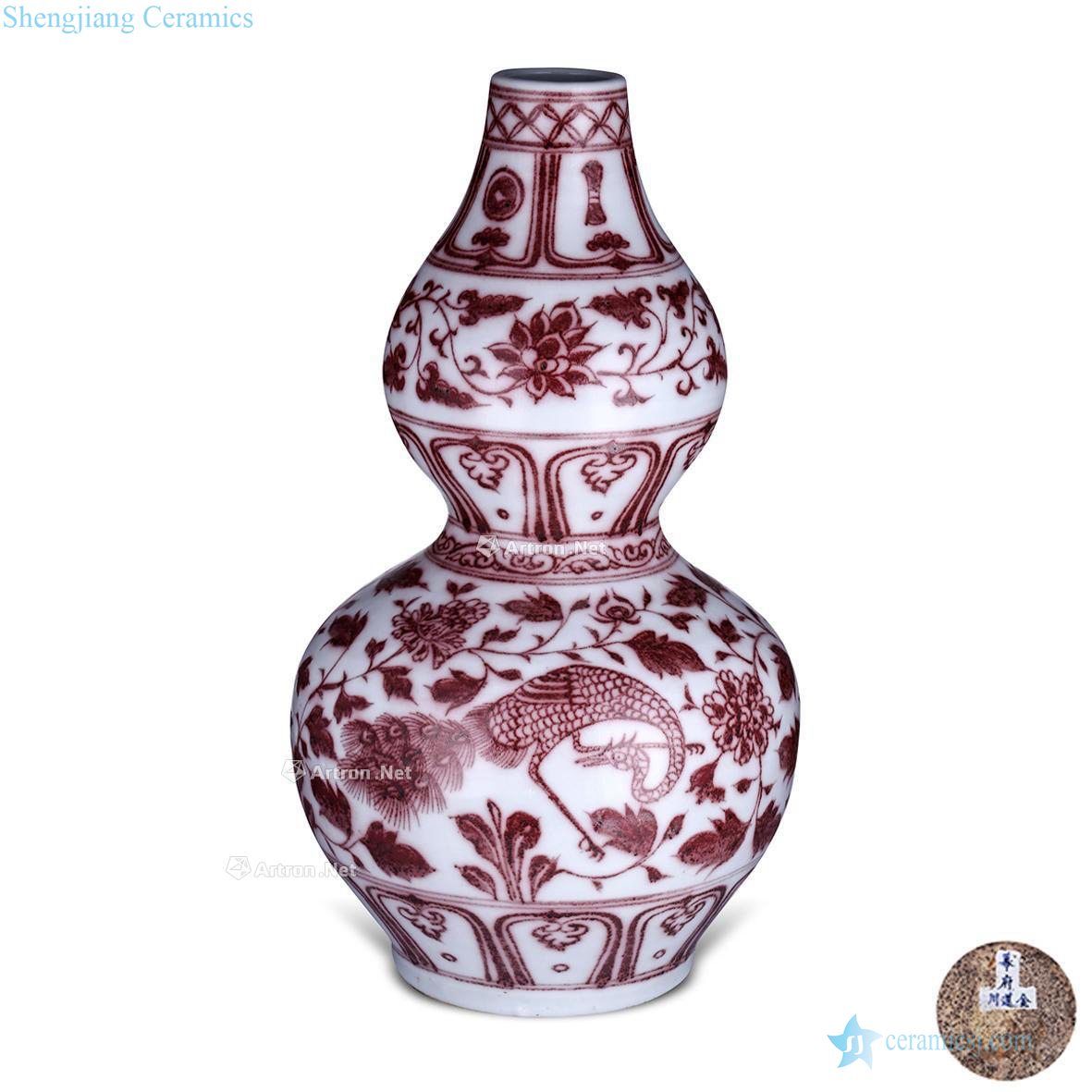 The yuan dynasty Youligong floral chicken crane grain bottle gourd