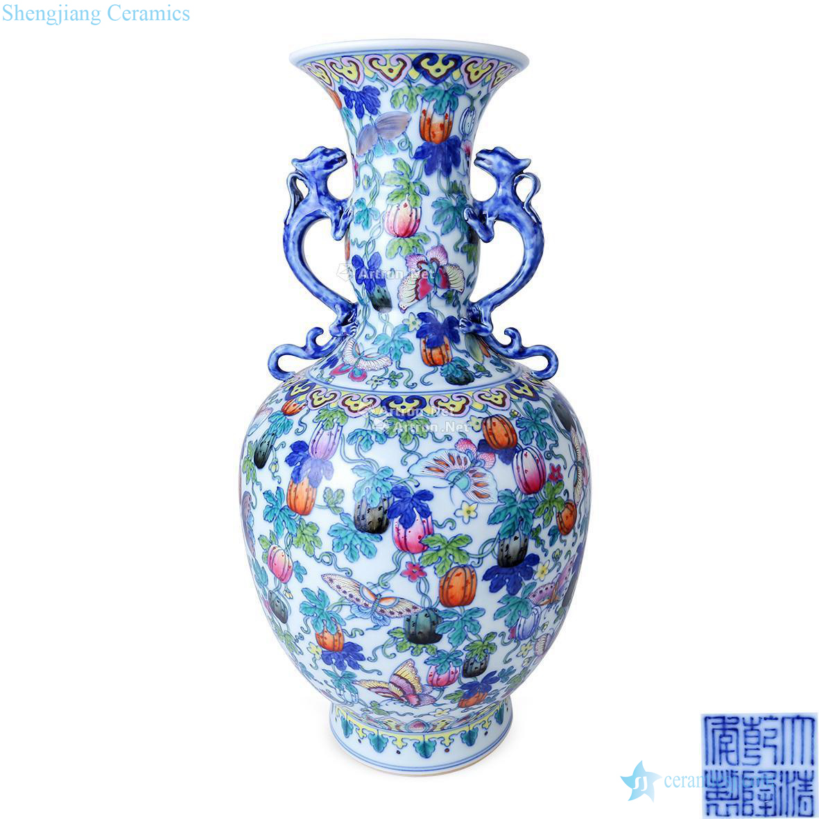 Qing qianlong bucket color is the flourishing of descendants of the vase with a company