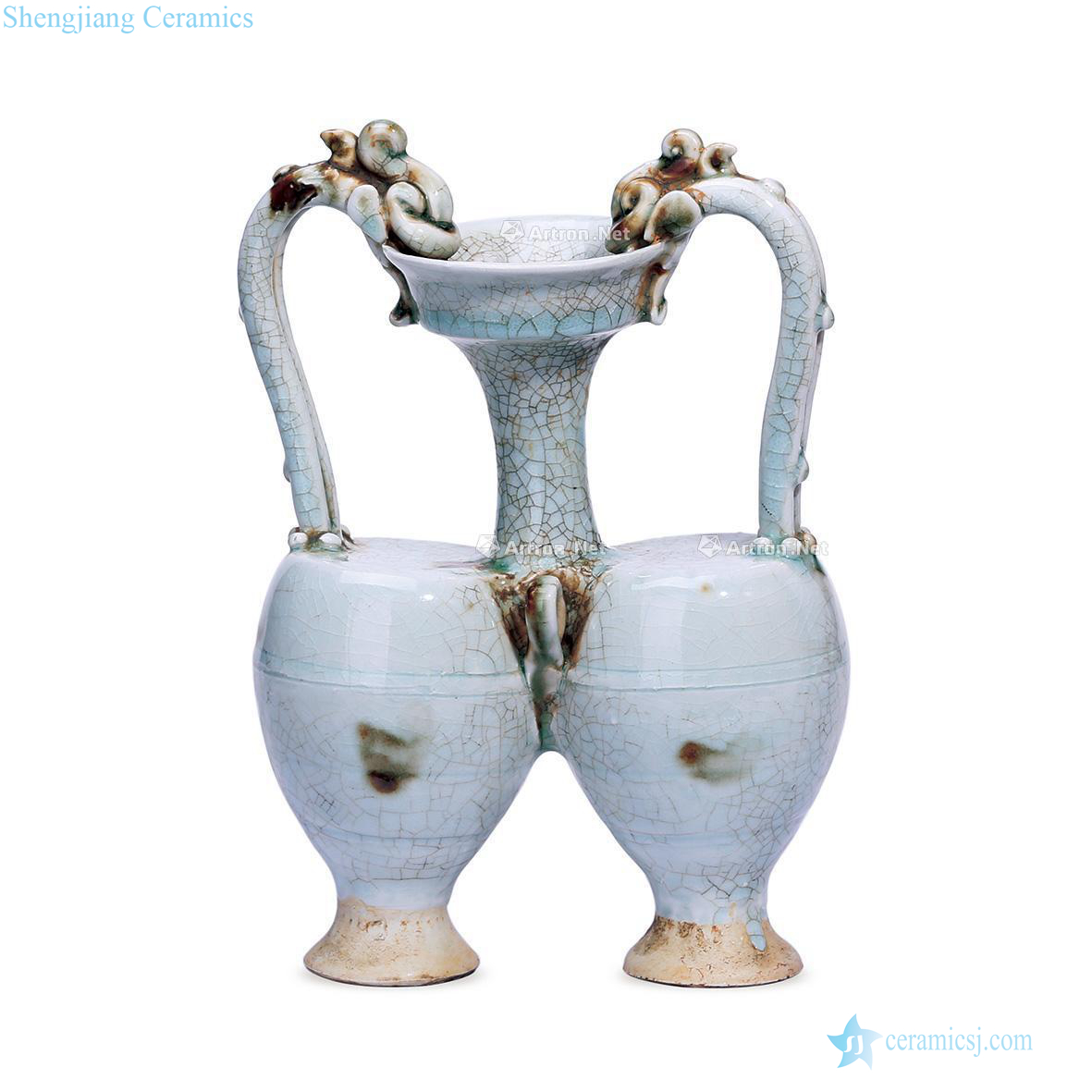 The song dynasty Left kiln tsing lung conjoined bottle handle