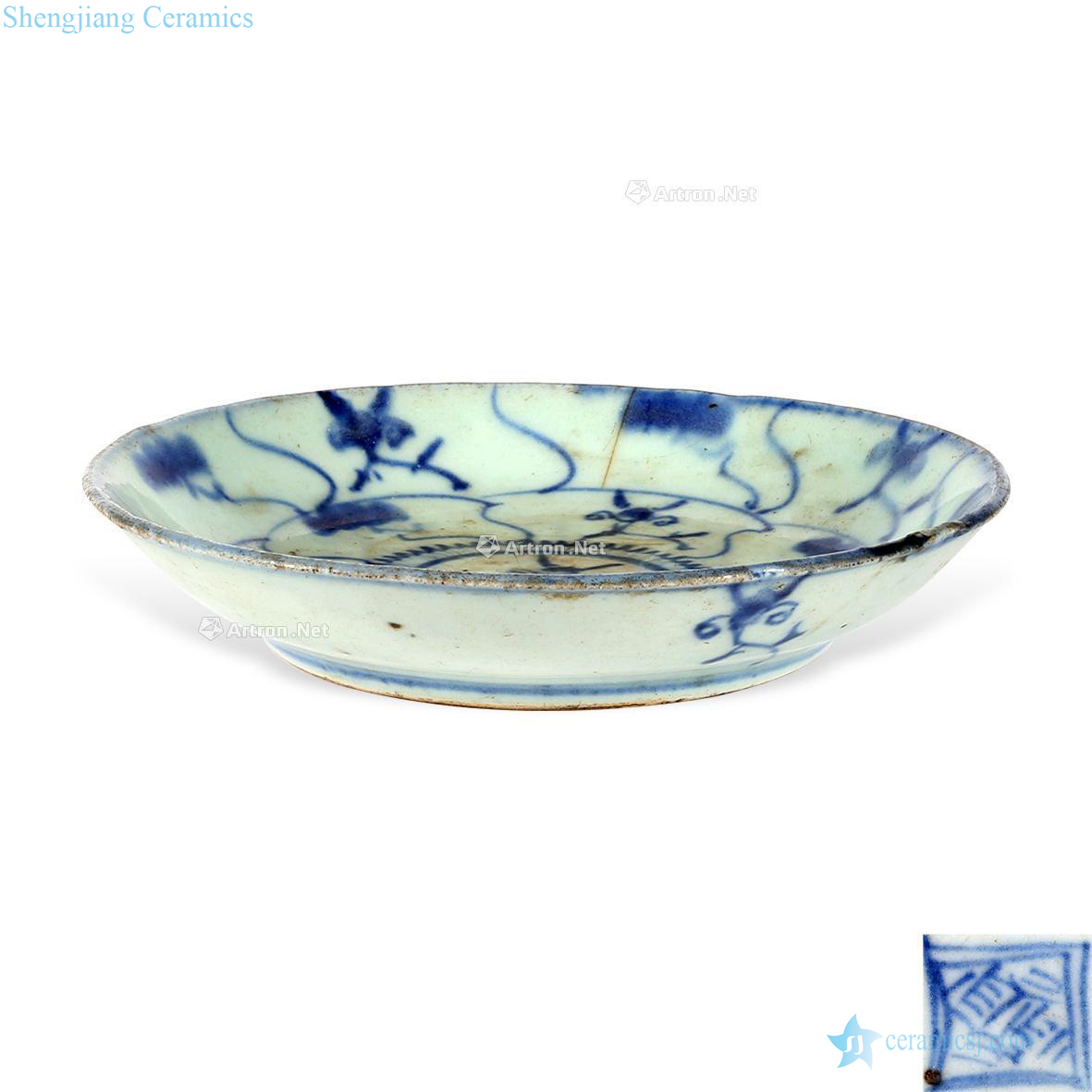 In the qing dynasty Blue and white ganoderma lucidum flower tray