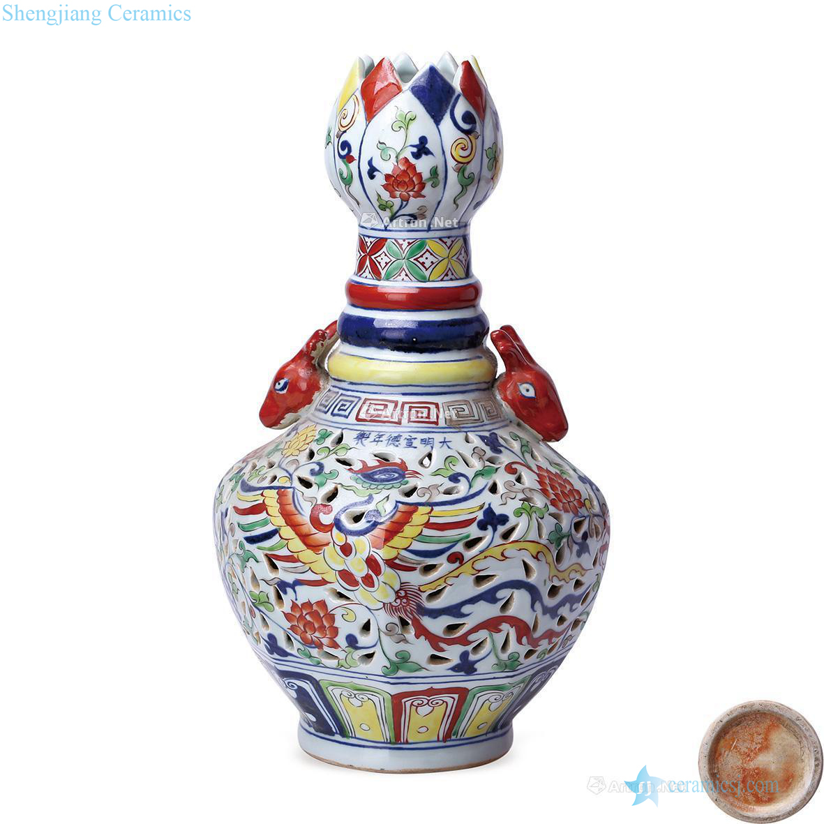 Ming xuande Blue and white color longfeng grain deer first flower mouth