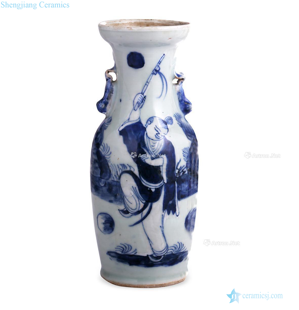 Mid qing vase with a pile of powder blue character lines double beast