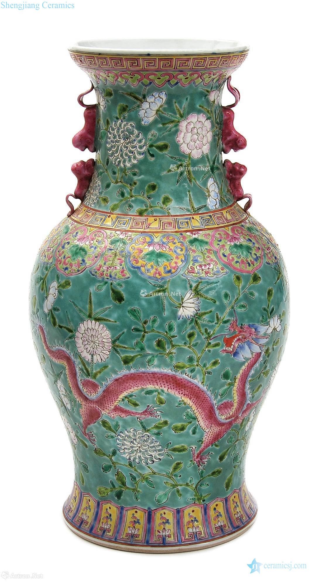 Qing dynasty in pastel dragon beast ear bottle