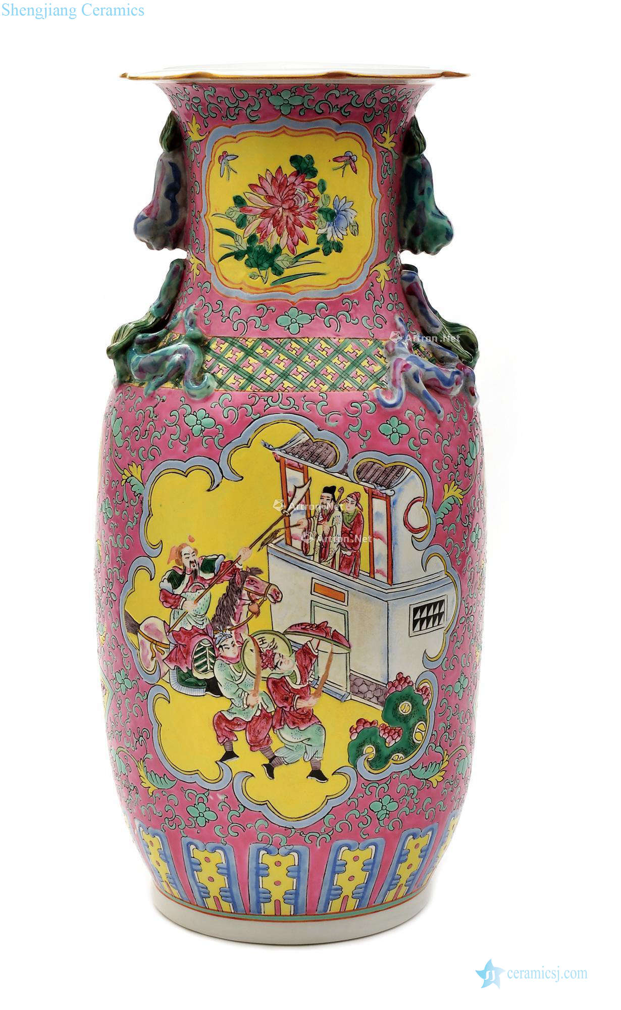 Pastel laser scalpel horse character flower bottle mouth in the qing dynasty