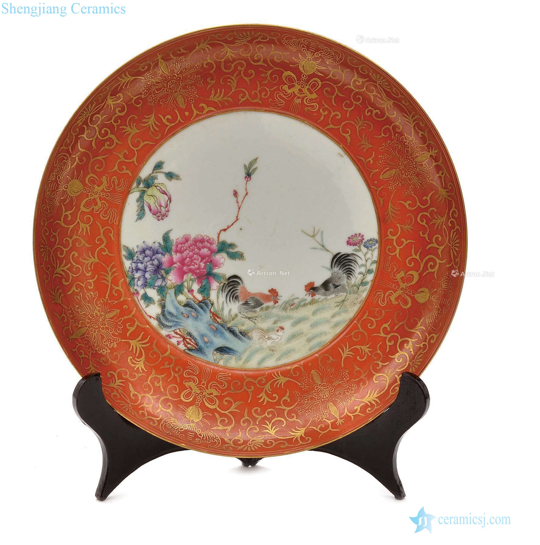Good luck in qing dynasty coral red enamel paint tray