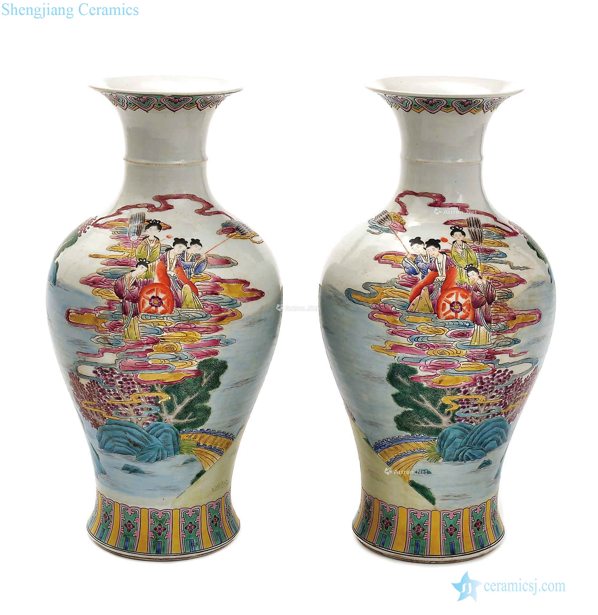 Pastel character story lines in the qing dynasty guanyin bottle (a)