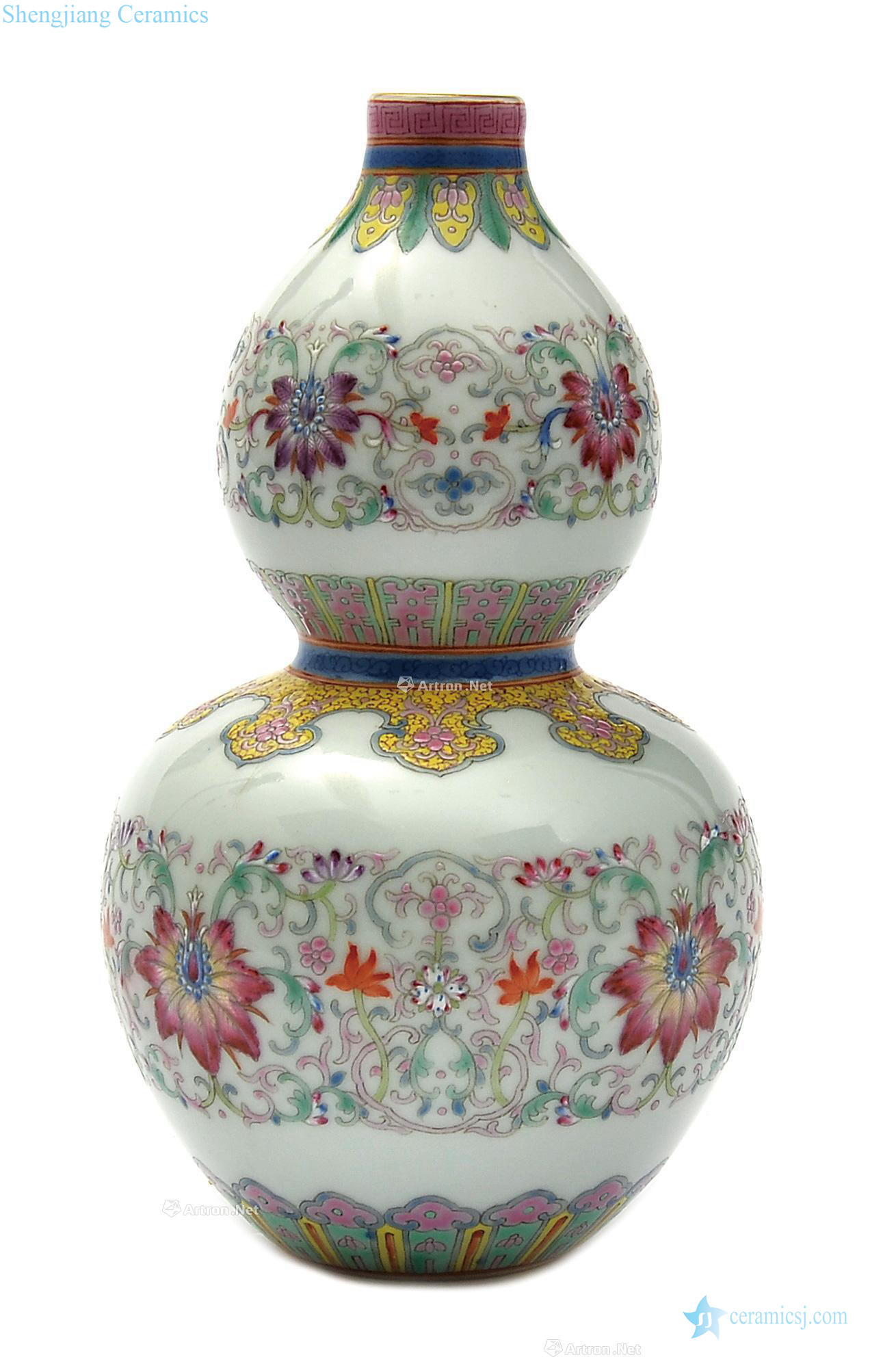 Qing dynasty pastel lotus flower grain bottle gourd