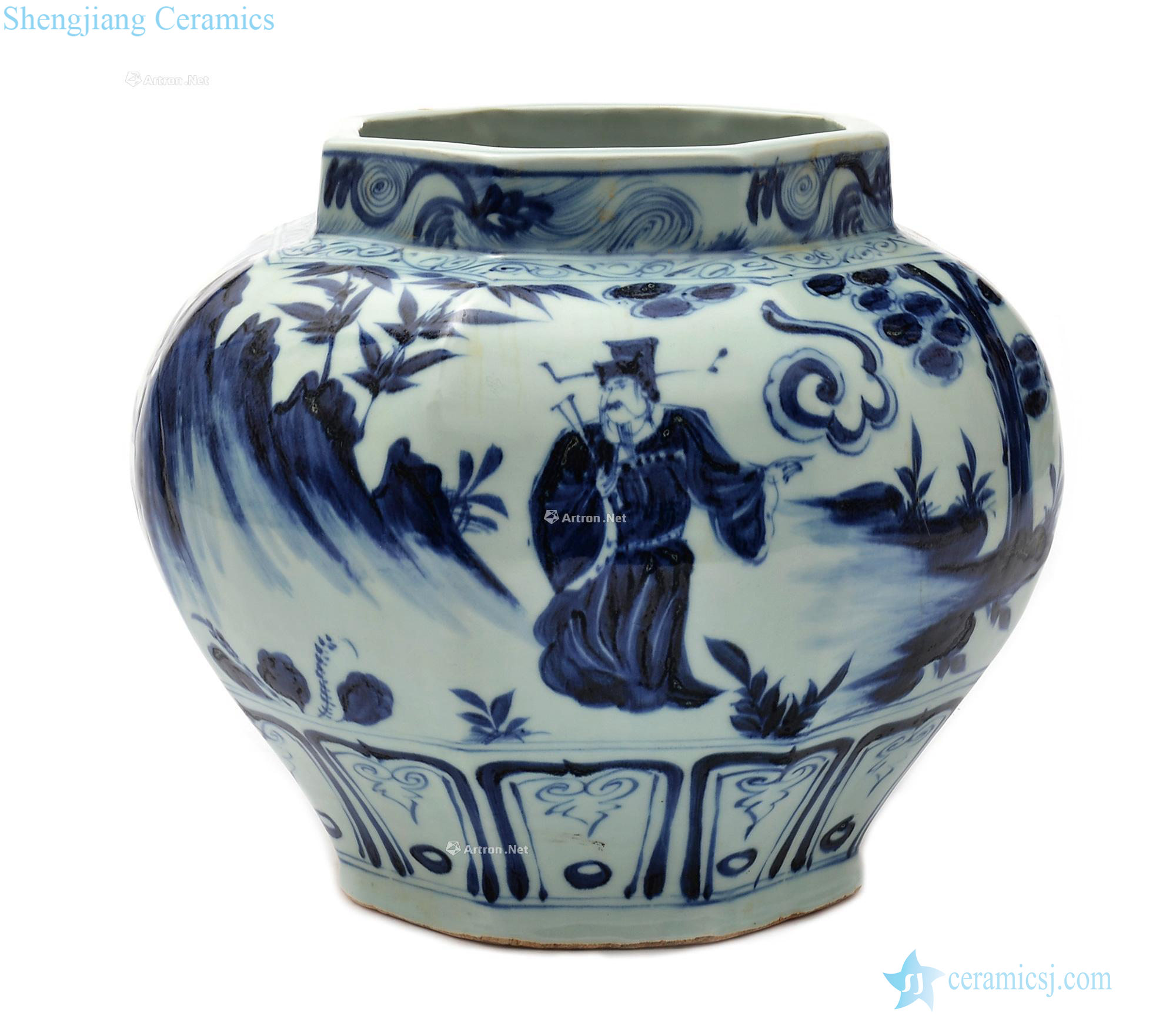 Stories of the yuan dynasty blue and white grain big cans