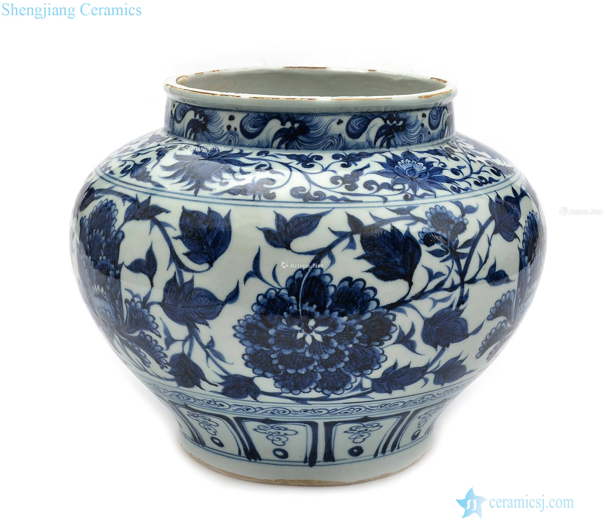 The yuan dynasty Blue and white lotus flower grain big pot