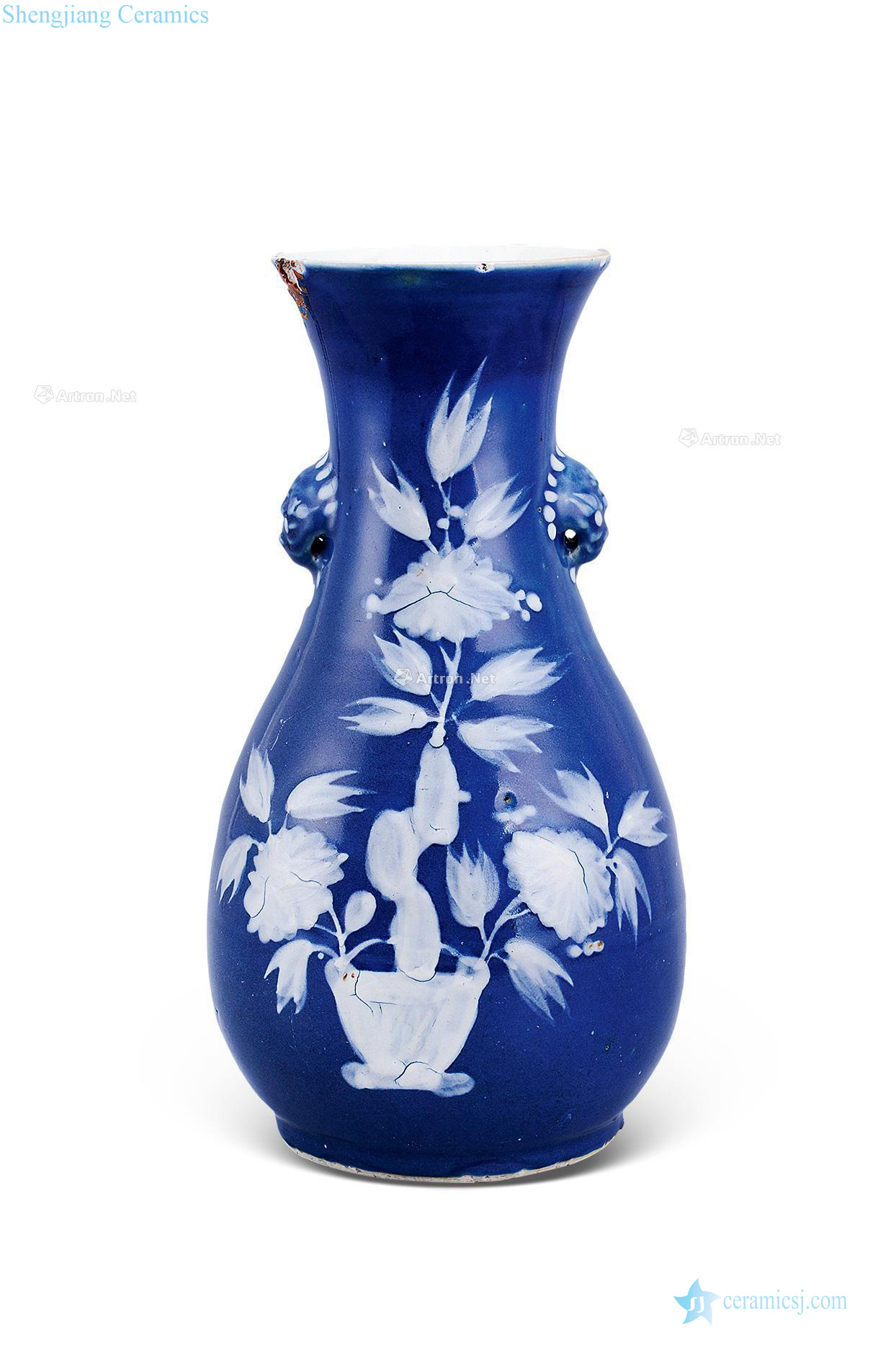 Ming The blue glaze vase with a bunch of white flowers grain beast
