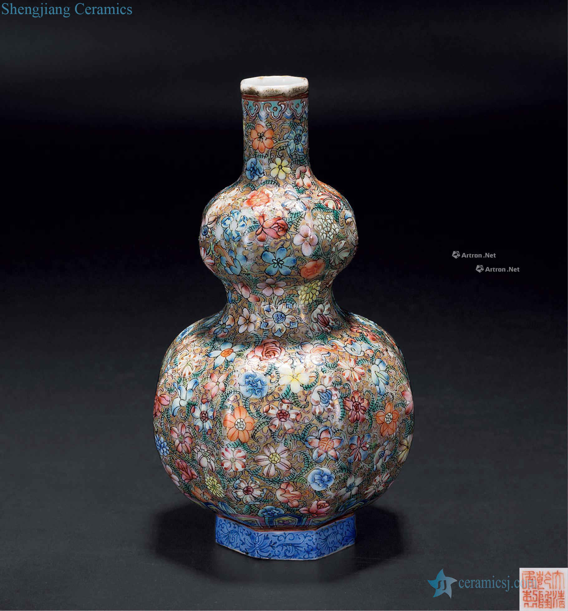 In late qing dynasty Pastel flowers eight gourd bottle